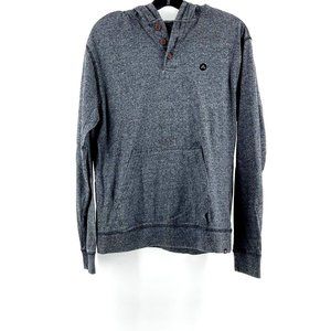 Men's Gray Black Speckled Button Hooded Sweat Shirt Hoodie Front Pocket Size S